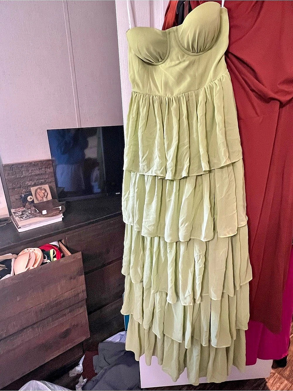 Lovers and Friends Hattie Gown Tiered Maxi Dress Green Small
